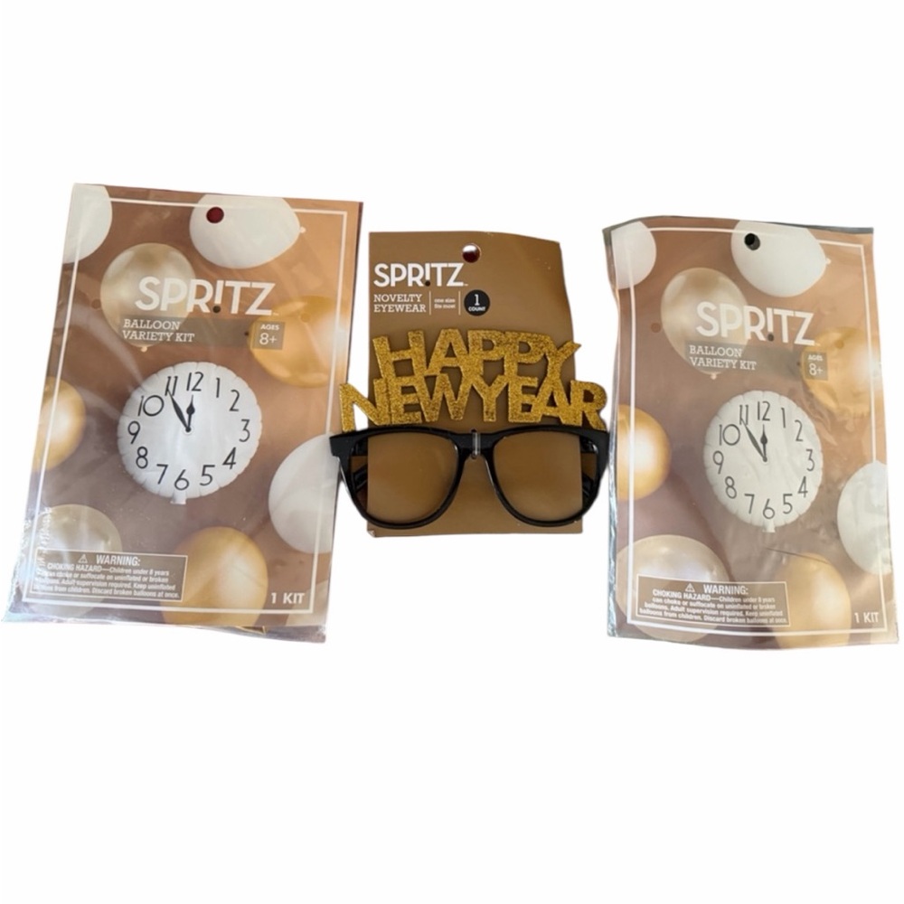Spritz New Year Party Kit with Gold and Black Balloons & Party Glasses NEW